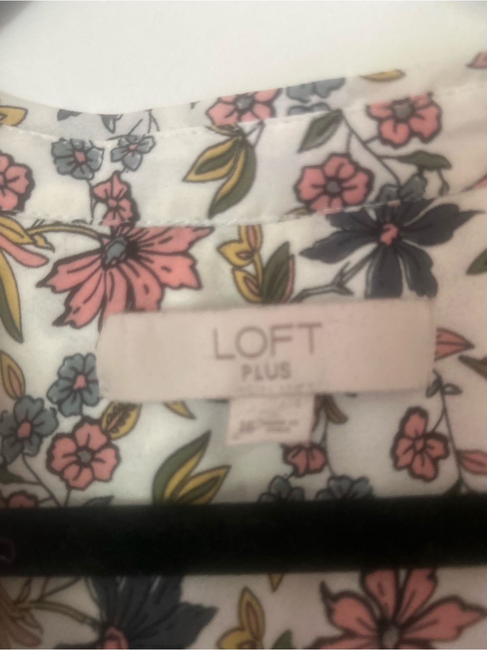 LOFT Cream Floral Long-Sleeve Peasant Blouse with Pink and Black Flowers - Picture 2 of 8